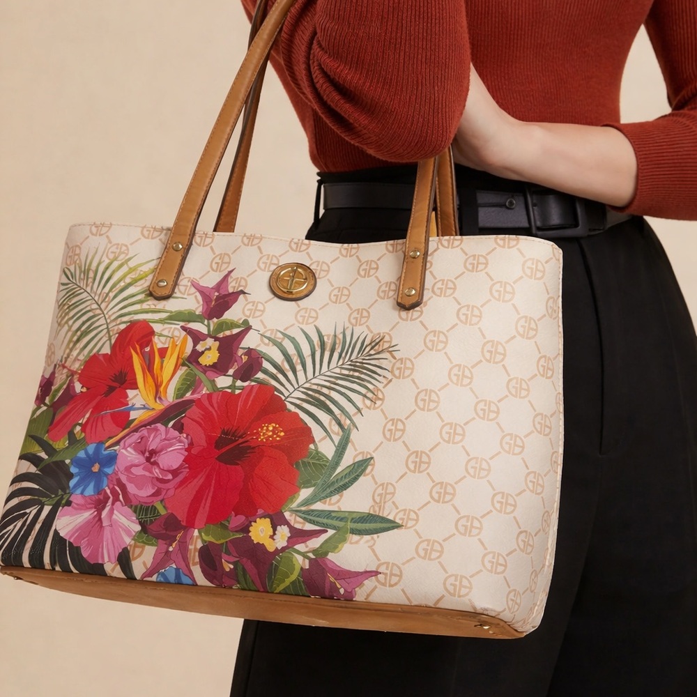 Giani Bernini Beige Floral Tote Bag